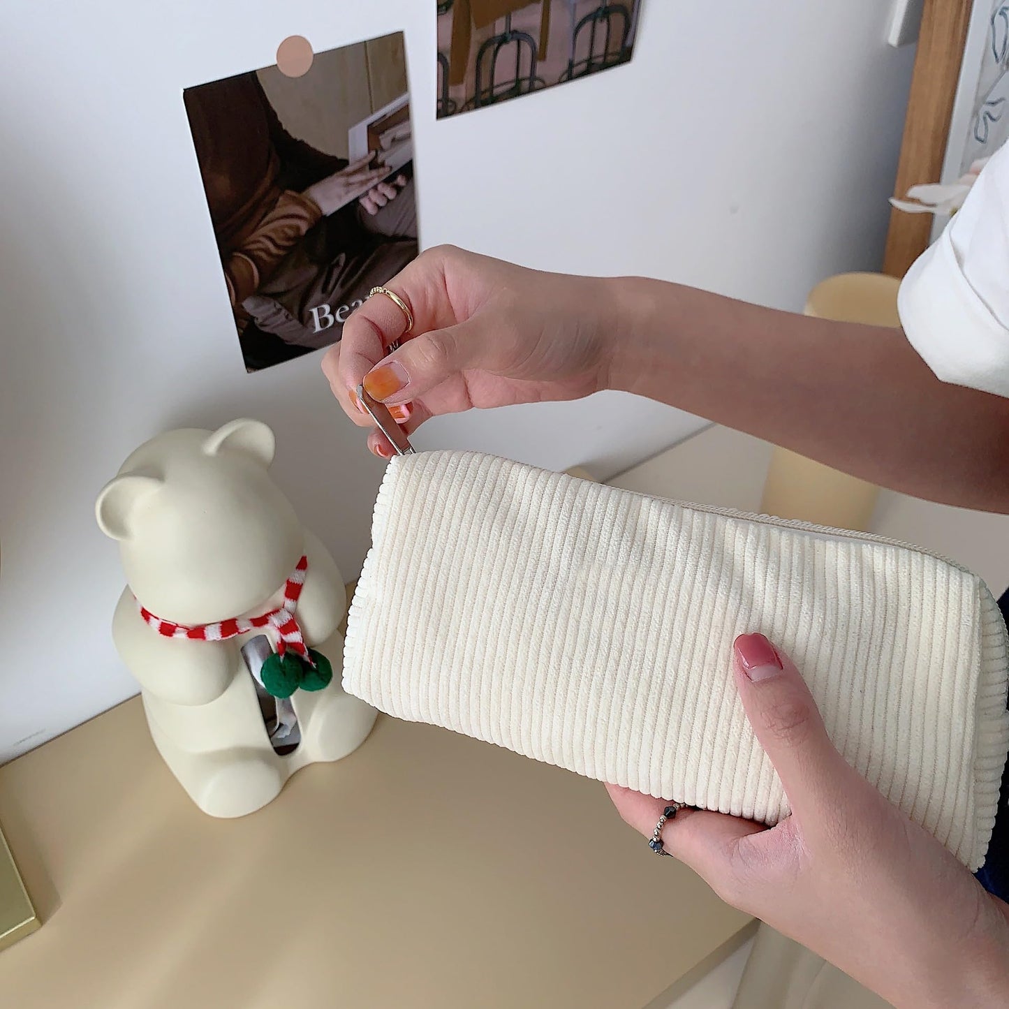 Cute Pencil Case Aesthetic Student Pencil Pouch Coin Pen Pouch Cosmetic Bag Office Stationery Organizer For Kids Teen School (Milk white)