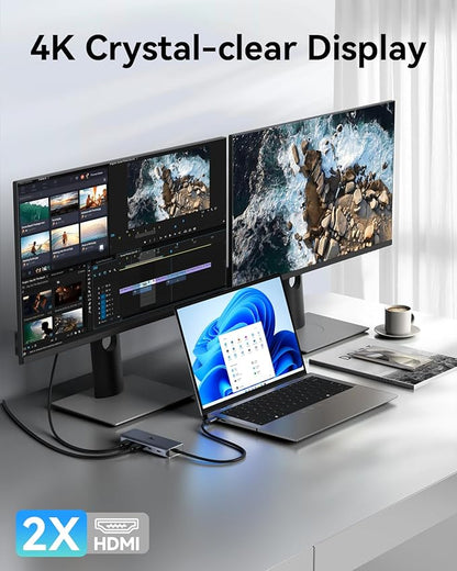LIONWEI 9 in 1 Laptop Docking Station, Dual HDMI, 100W PD, USB C 3.0, Ethernet, Audio/Mic, USB C Hub for Dell/Surface/HP/Lenovo Laptops