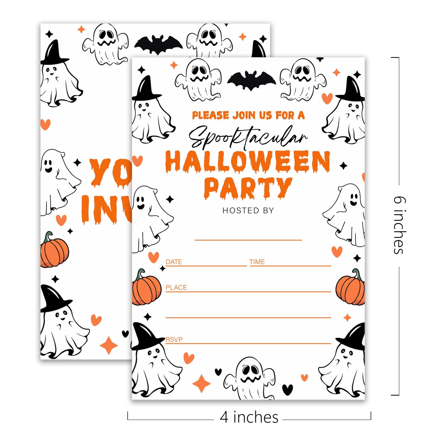 XZMBQ Halloween Party Invitations – 20 Cute 4x6 Inch Cards with Envelopes, Ghost & Pumpkin Design, Halloween Invitation Kit for Trick-or-Treat or Costume Party.(178)
