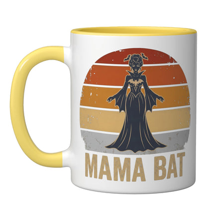 Mama Bat Funny Gothic Mom Halloween Sunset Vintage Ceramic Mug, Yellow/White