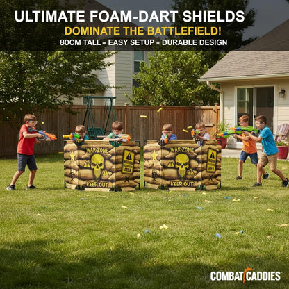 2-Pack Tactical Bunker & Foldable Battlefield Obstacles 59x34” Combat Battle Zone Fort, Compatible with Laser Tag, Foam Blaster, Birthday Activities, Party Supplies + Interactive Target Board