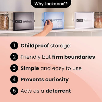 Lockabox One™ | Premium Medicine Lock Box | Medium Medication Lock Box With Code For Medicines, Vitamins & Supplements | External Size 12 x 8 x 6.6 inches (Medi Red)