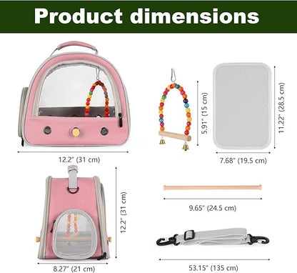 Portable Parrot Travel Cage Carrier with Small Swing Toy&Cage Colorful Toys Set Small Bird Parakeet Bag with Standing Perch Bird Carry Transport Bag (Pink, Carrier/Swing)