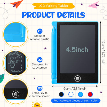 Nezyo 16 Pack 4.5 Inch Mini LCD Writing Tablet for Kids Electronic Doodle Board Bulk Erasable Drawing Tablet Reusable Writing Pad for Girls Boys Party Favor Goodie Bag Classroom Gifts(Mix Colors)