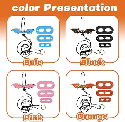 Dinosaur Wing Leash Harness for Bearded Dragons - 3-Size Adjustable Reptile Harness Set, Safe Escape-Proof Design for Lizards, Geckos, Iguanas & Small Pets (Orange)