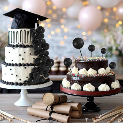 BOUBONI 138 Pcs Black Balls Cake Topper Decorations Balloon Cupcake Toppers Foam Cake Topper Balls Decorations for Halloween Birthday Party Wedding Anniversary