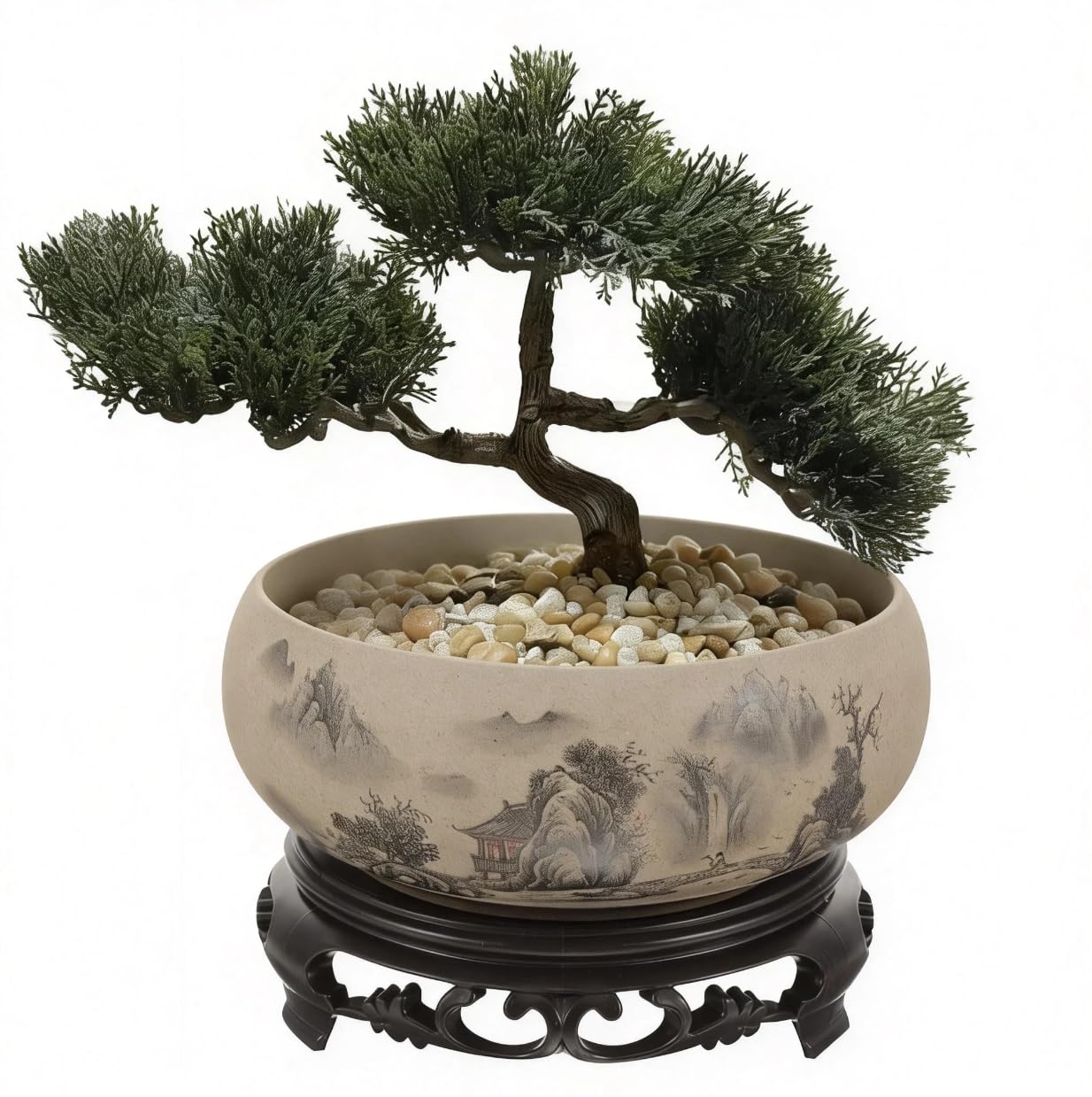 Water Lily Bowl Planter - Narcissus Bonsai Pot Ceramics Hydroponic Lotus Planter Ceramic Water Lily Pot with Stand No Drainage Plant for Plants Display Lucky Bamboo Home Garden Chinese Fish Bowl