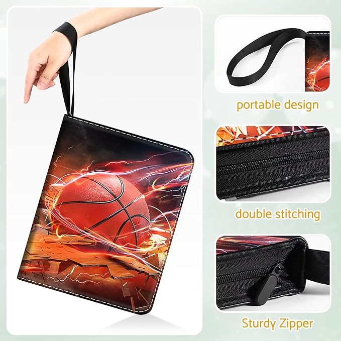 Basketball Card Binder Holder 480 Pockets with 60 Removable Sleeves, Portable Sports Trading Cards Binder Album Collector Organizer Protectors with Zipper,Waterproof