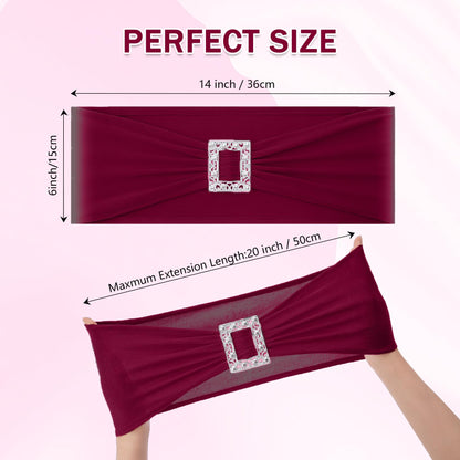 Joccun 60 PCS Spandex Chair Sashes Bows Stretch Chair Cover Band with Buckle Slider Universal Elastic Chair Ties for Wedding Banquet Party Event Decoration (Burgundy)