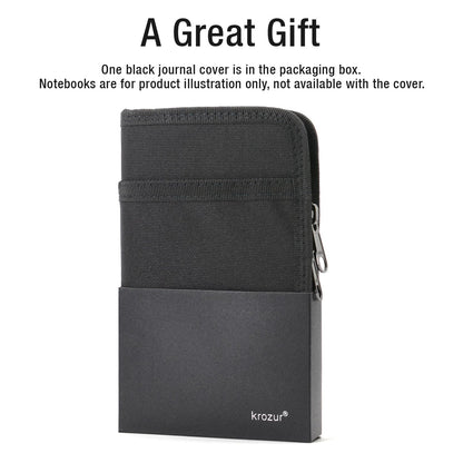Krozur Journal Cover for 3.5”x5.5” Field Notes & Moleskine Cahier, YKK Zippers, Pocket Notebook Cover with Pen Holder, 3.5” x 5.5” Field Journal Planner Sketchbook Cover, Water Resistant, Black
