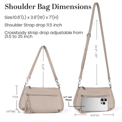 befen Soft Genuine Leather Crossbody Hobo Purses for Women, Women's Shoulder Bags Handbags with 2 Shoulder Straps Tassel