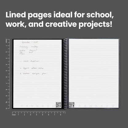 Rocketbook Core Reusable Spiral Notebook, Letter Size 8.5x11, Navy Blue - Lined Pages, App-Connected, Erasable, Durable Cover, Ideal for School, Work, and Creative Projects