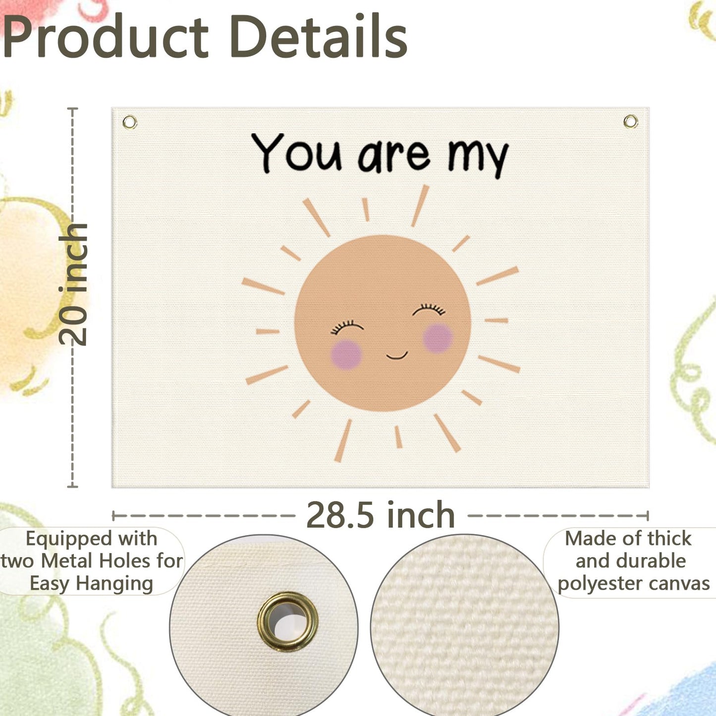 Nursery Canvas Banner Wall Decor-Hanging Rectangular Flag Sign Art for Kids Girl Boy Teen,Bedroom Playroom Babyroom Decoration,You are My Sunshine Gift,Christmas Baby Shower Gift 28.5"L x 20"W