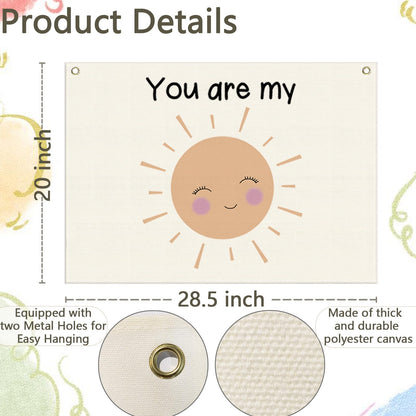 Nursery Canvas Banner Wall Decor-Hanging Rectangular Flag Sign Art for Kids Girl Boy Teen,Bedroom Playroom Babyroom Decoration,You are My Sunshine Gift,Christmas Baby Shower Gift 28.5"L x 20"W