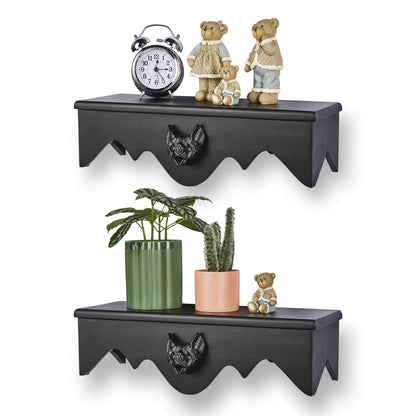 Gothvanity Gothic Bat Floating Shelves 2 Pack - Black Spooky Dark Aesthetic Wall Mounted Storage, Wooden Home Decor for Bedroom Kitchen Bathroom Office