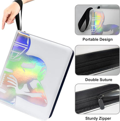 900 Pockets Football Card Binder, Portable Waterproof Storage Card Album with Removable Sleeves for Sports Football Cards 2025 2026 Collectors(laser silver hot stamping)