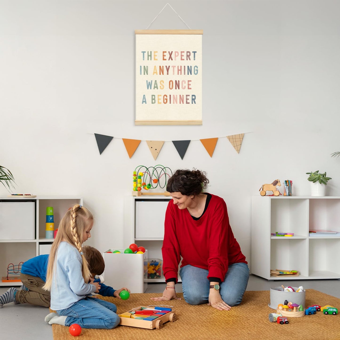 Lacama The Expert at Anything Was Once a Beginner Wooden Poster Hanger, Motivational Classroom Posters Hanger Frame, Inspirational Wall Art, Mental Health Decor for Classroom