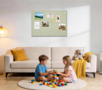 Bulletin Board, 36 X 24 inches Cork Board with 20 Pushpin, Felt Cork Board Notice Pin Board, Self-Adhesive Vision Board Mood Board Foldable Photo Board for Wall - Sage Green