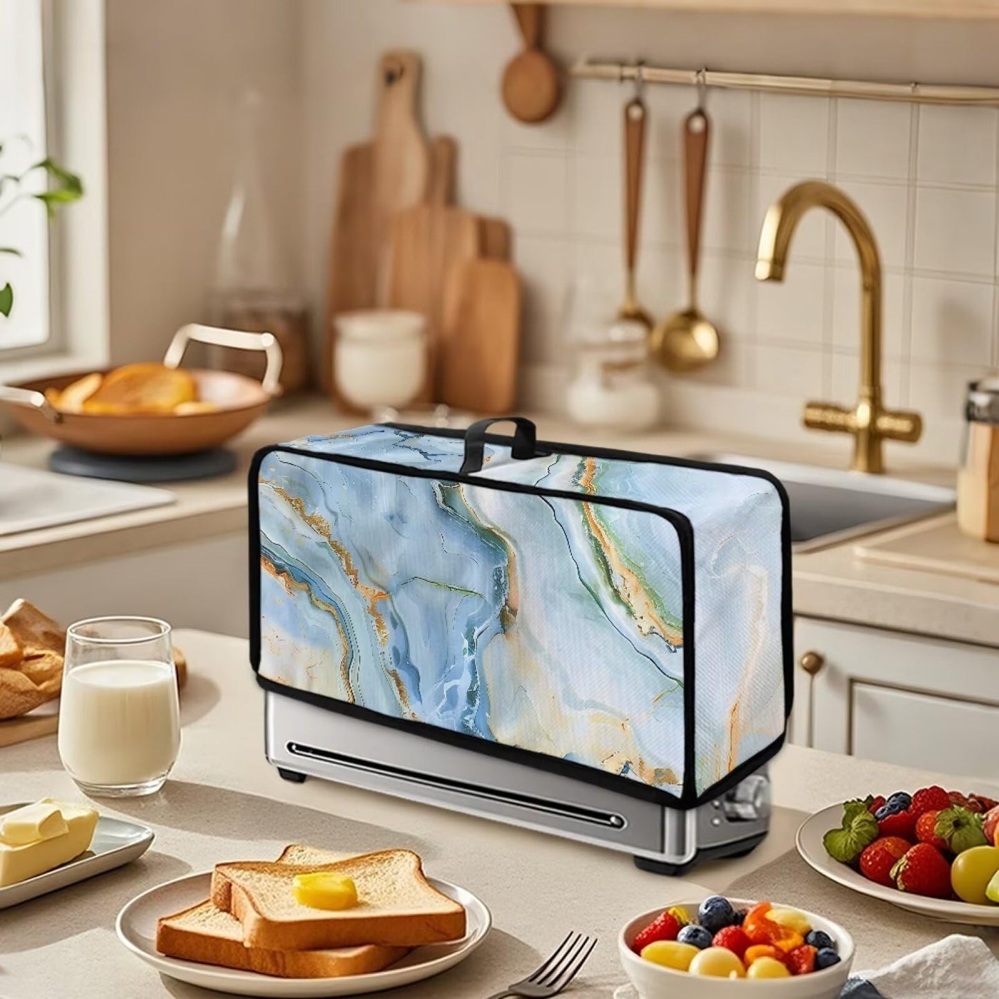 Psesaysky Marble Print Slim Toaster Bread Machine Cover with Handle Fits for Most Standard 2 Slice Long Slot Toasters, Keep Kitchen Appliance Clean Dust-proof Cover