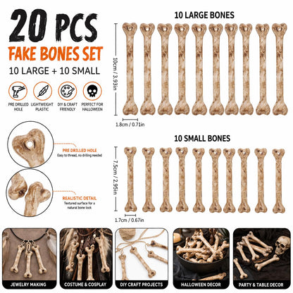 Homoyoyo Fake Bones: 20pcs Skeleton Simulation Bones Plastic Mini Skeleton Charms with Holes for Stringing DIY Crafts Halloween Decoration Small Scene Props Multi-Functional Fake, Two Size 3.93/2.95In