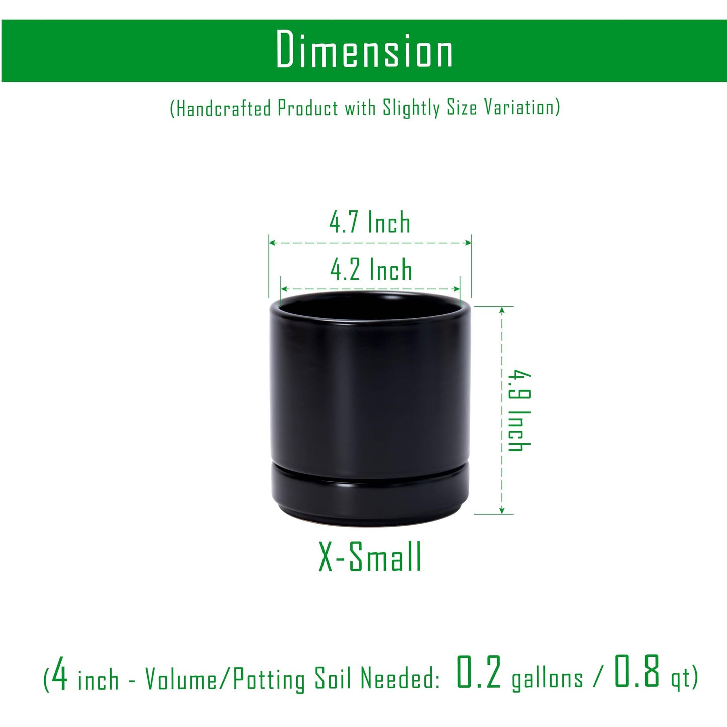 D'vine Dev Set of 4 Small Ceramic Plant Pots, 4.7 Inch Succulent Planter Pot for Plants with Drainage Hole and Saucer, Black, 94-X-B-2