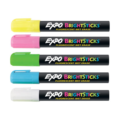 EXPO Bright Sticks, Wet Erase Fluorescent Markers, Bullet Tip, 5 Count - Whiteboard, Calendar, Organization, Teacher Supplies
