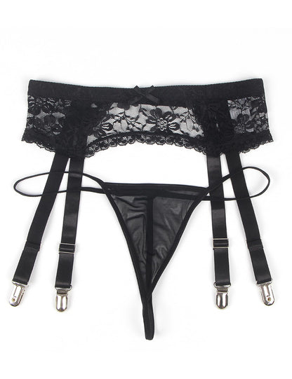 ohyeahlady Men's Lace Garter Belt Adjustable Suspenders with 4 Meatal Clip Breathable Mesh Lingerie for Thigh High Plus Size Black S