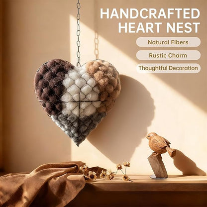 Handmade Alpaca Fiber Bird Nesting Heart with 4 Refill Bags, Reusable Nesting Material Accessory for Wild Birds, Outdoor Garden Decoration, Gift for Bird & Nature Lovers (2 Sets)