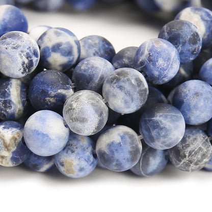 Natural Matte Blue Sodalite Beads, 6MM Round Frosted Unpolished Loose Gemstone Beads for Bracelet Necklace Jewelry Making, Energy Stone Healing Power with Stretch Beading Cord