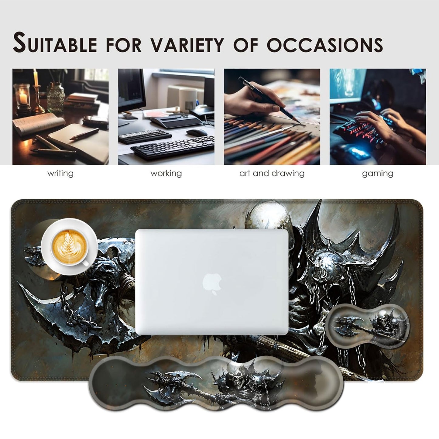 BFUKVOU Large Keyboard Mouse Pad Set, Extended Mouse Pad+Keyboard Wrist Rest Support, Memory Foam Ergonomic Easy Typing, 4Pcs (31.5×11.8 in) Desk Pad Set for Office Home,Funny Skeleton