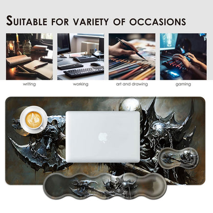 BFUKVOU Large Keyboard Mouse Pad Set, Extended Mouse Pad+Keyboard Wrist Rest Support, Memory Foam Ergonomic Easy Typing, 4Pcs (31.5×11.8 in) Desk Pad Set for Office Home,Funny Skeleton