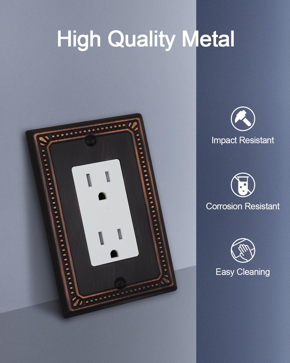 ZILLSEA Metal Wall Plates, Switch Plates and Outlet Covers, Decorative Pearl Design (1 Decorator 4PK, Aged Bronze, Midsize)