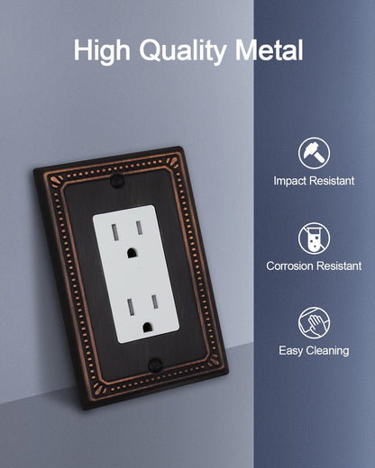 ZILLSEA Metal Wall Plates, Switch Plates and Outlet Covers, Decorative Pearl Design (1 Decorator 4PK, Aged Bronze, Midsize)