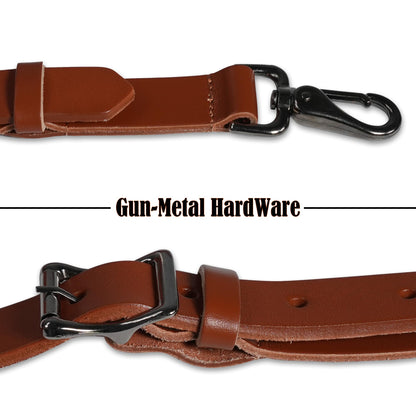 WELKINLAND Top-Grain Buffalo Leather Suspenders, Vintage Suspenders, Brown Leather Suspenders, Heavy Duty, Western Style