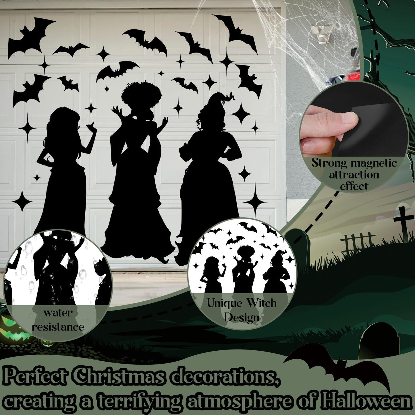 29 Pcs Halloween Witch Magnet Stickers Witch Garage Decoration Bat Refrigerator Decals for Halloween Party Home Door Car Decor Party Supplies