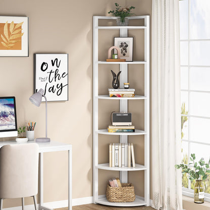 Tribesigns 6 Tier Corner Shelf, 70.9 Inch Tall Corner Bookshelf Small Bookcase Modern Corner Shelving Unit Storage Rack for Living Room, Home Office, Kitchen, Small Space (White)