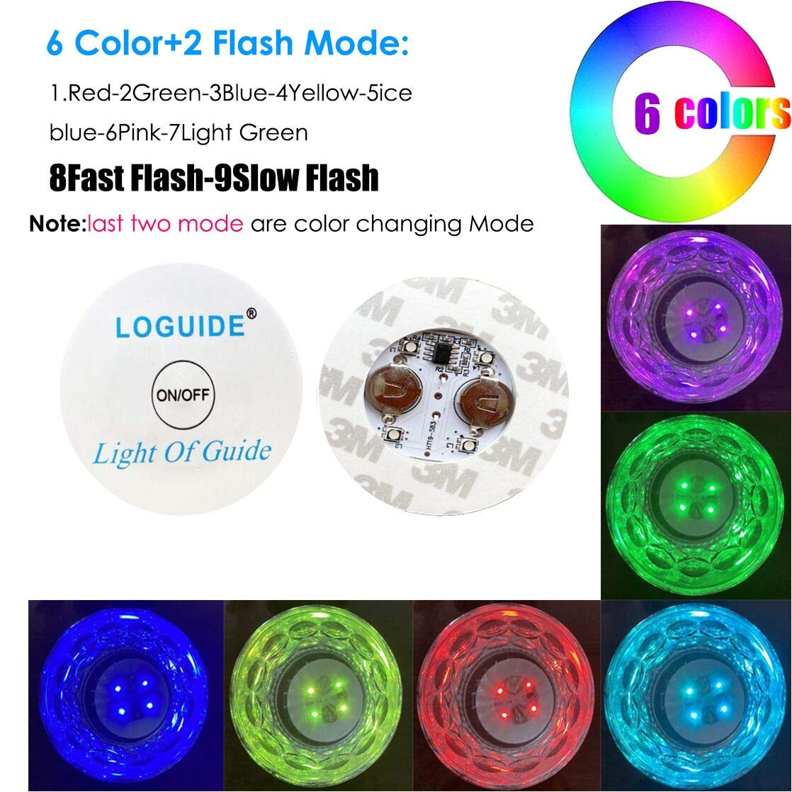 LOGUIDE LED Coaster Discs,12 Pack Light Up Coasters,7Colors RGB LED Bottle Lights,Bottle Glorifier, LED Sticker Coaster Discs Light Up for Drinks, Flashing Shotb Light (Multicolor)