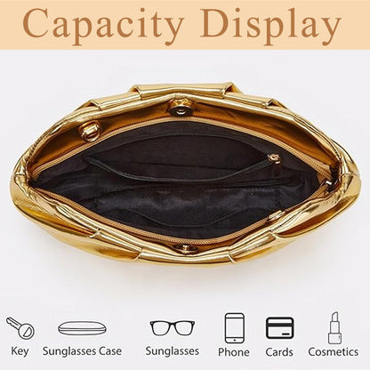 Amszke Black Clutch for Women, Vegan Leather Evening Purse, Soft Pleated PU Formal Clutch Bag for Weddings Proms Cocktail Parties, Dressy Party Accessories-Gemma