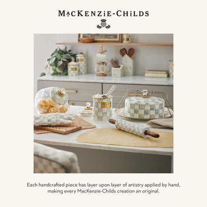 MACKENZIE-CHILDS Sweets Jar with Enamel Lid, Small Glass Cookie Jar or Kitchen Jar, 0.5-Gallon Capacity, Gray-and-White Sterling Check