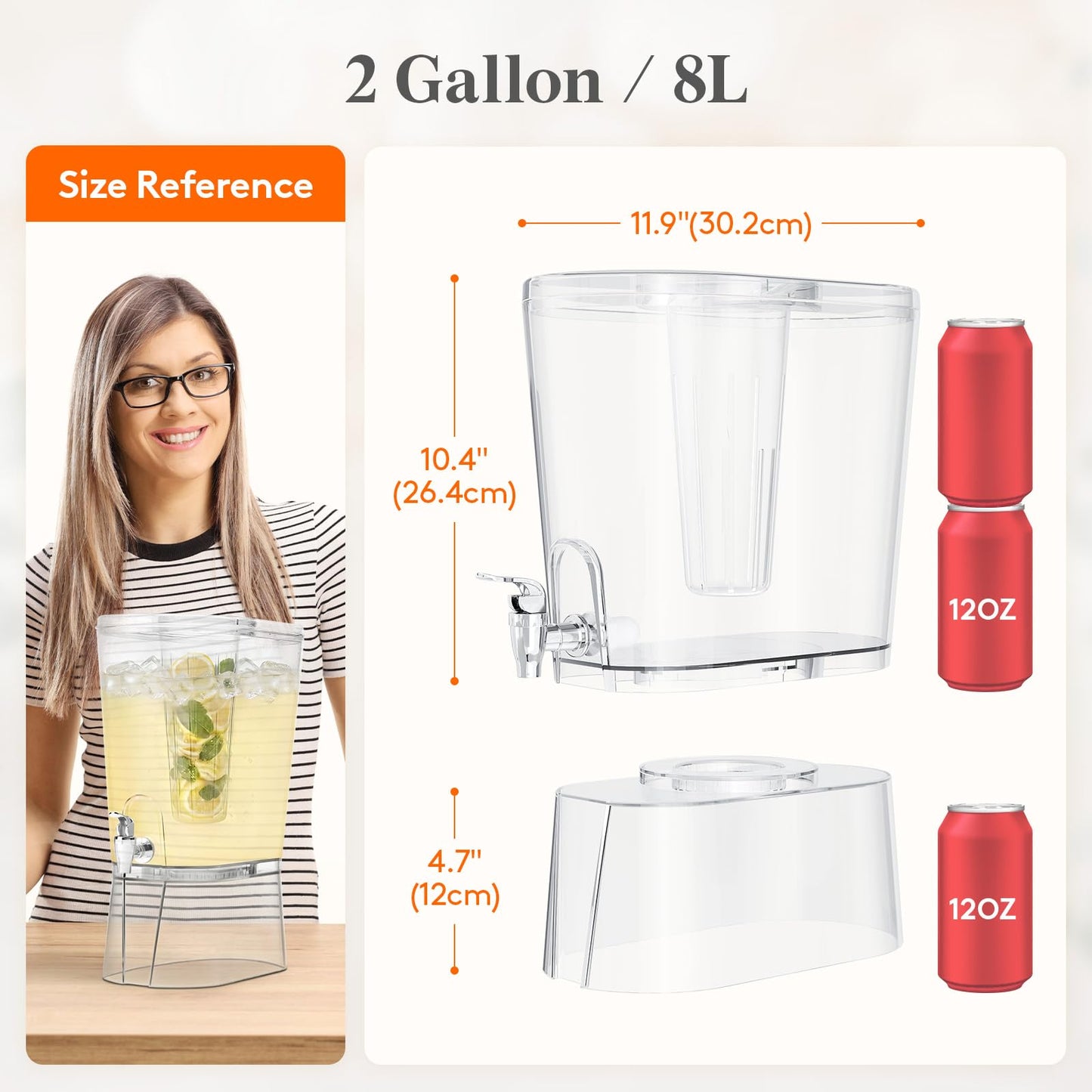 Lifewit 2 Gallon Drink Dispenser for Parties, Large Plastic Beverage Container with Fruit Infuser & Leak-Proof Spigot, BPA Free Water Pitcher for Juice/Tea/Lemonade - Ideal for Bar & Outdoor, 2 Pcs