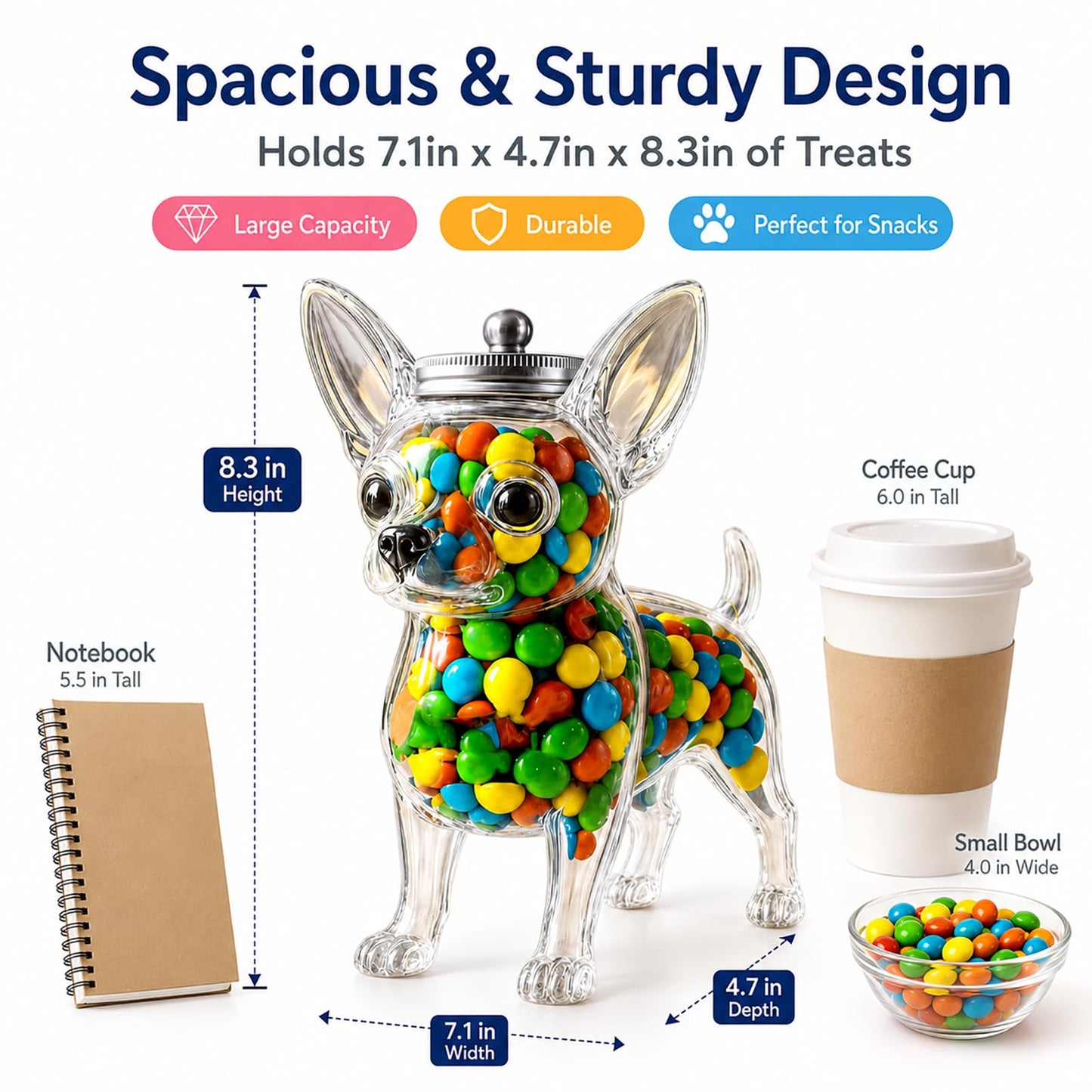 BQFLY Chihuahua Gifts Dog Cookie Jar Cute Candy Treat Container Unique Goose Jars Dachshund Fun Dish Glass Cat Turtle Candy-Shaped Containers Animal Airtight with Lid Snack Bean Storage Bottle