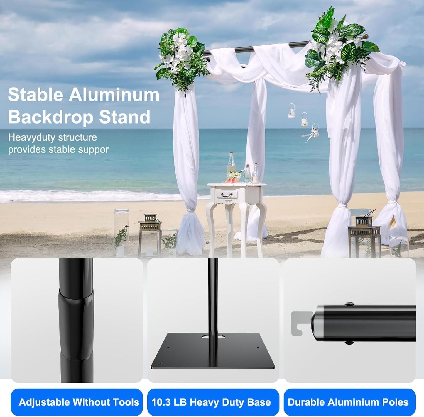 OPYRET Pipe and Drape Backdrop Stand Kit Backdrop Stand For Parties 10x10 FT Adjustable Photo Backdrop Stand Heavy Duty Background Stand for Wedding Banquet Decorations, Black