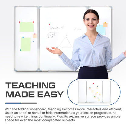 AmazingSpark 24” x 18” Foldable Whiteboard Dry Erase Board Large Tri Folding Whiteboard Magnetic Dry Erase Board, Wall Aluminium Frame and Pen Tray for Office, Home