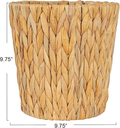 Household Essentials Handwoven Round Water Hyacinth Waste Basket with Plastic Liner, Natural