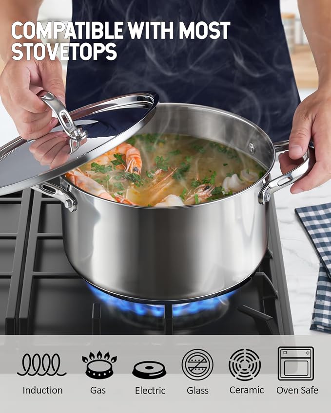 Cooks Standard Classic 6 Quart Stock Pot with Lid, Stainless Steel Dutch Oven