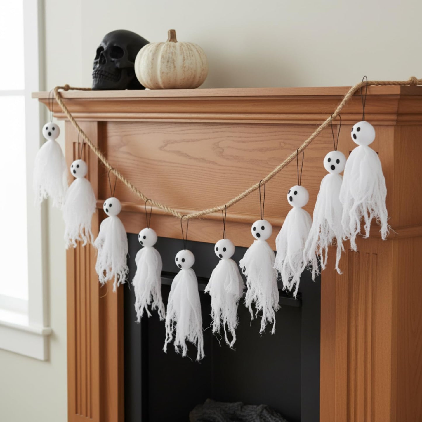 Soulchen 12 Pcs Halloween Hanging Ghosts Decor 10"/8"/6" Primitive Specter Decorations with Eyes for Ghost House Party Supplies Garden Tree Decor Gifts(White)