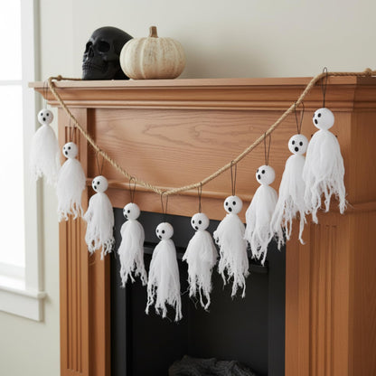 Soulchen 12 Pcs Halloween Hanging Ghosts Decor 10"/8"/6" Primitive Specter Decorations with Eyes for Ghost House Party Supplies Garden Tree Decor Gifts(White)