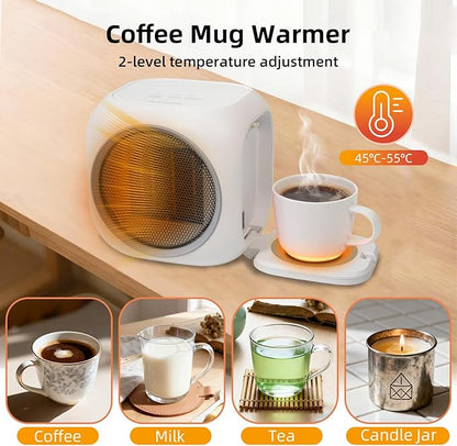 Space Heater with Mug Warmer, Electric Space Heaters for Indoor Use with Thermostatc, Candle Warmer Pate for Bedroom, Office, Large Room Use