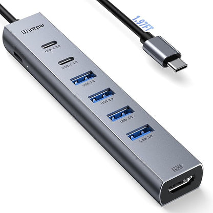 intpw USB C to USB A Hub 4K HDMI 8 Ports Type C Hub USB 3.0 5Gbps Aluminum Adapter Multiport USB C Hub for Laptop, Mac, iPad, PC (1.97FT(8in1,HDMI 4K))