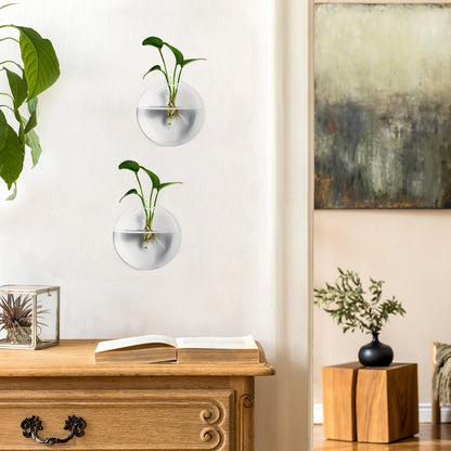 DOITOOL Wall Mounted Glass Vase for Hydroponics Plants, 4pcs Flat Bubble Hanging Terrarium Holders, Indoor Decorative Flower Containers for Wedding Centerpieces and Home Décor